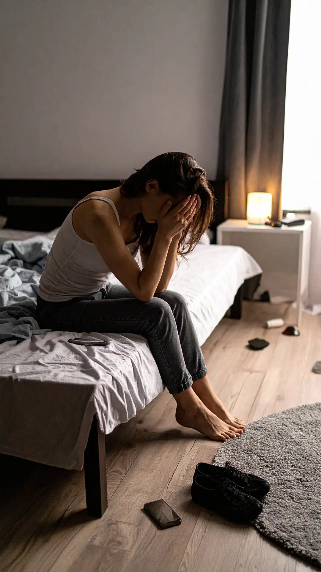 Reconociendo el agotamiento emocional Persona mostrando signos de agotamiento emocional y estrés.